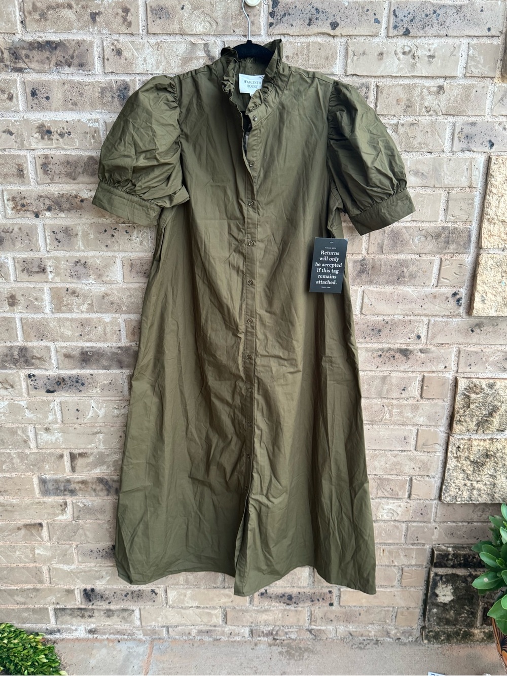 Tuckernuck Hyacinth House Olive Green Ruffle Collar Louisa Maxi Dress Size Large - Picture 3 of 13